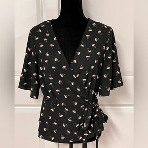 Atmosphere Black Floral Wrap Top